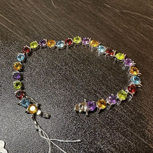 Multi gemstone and sterling silver tennis bracelet! - Picture 1 of 9